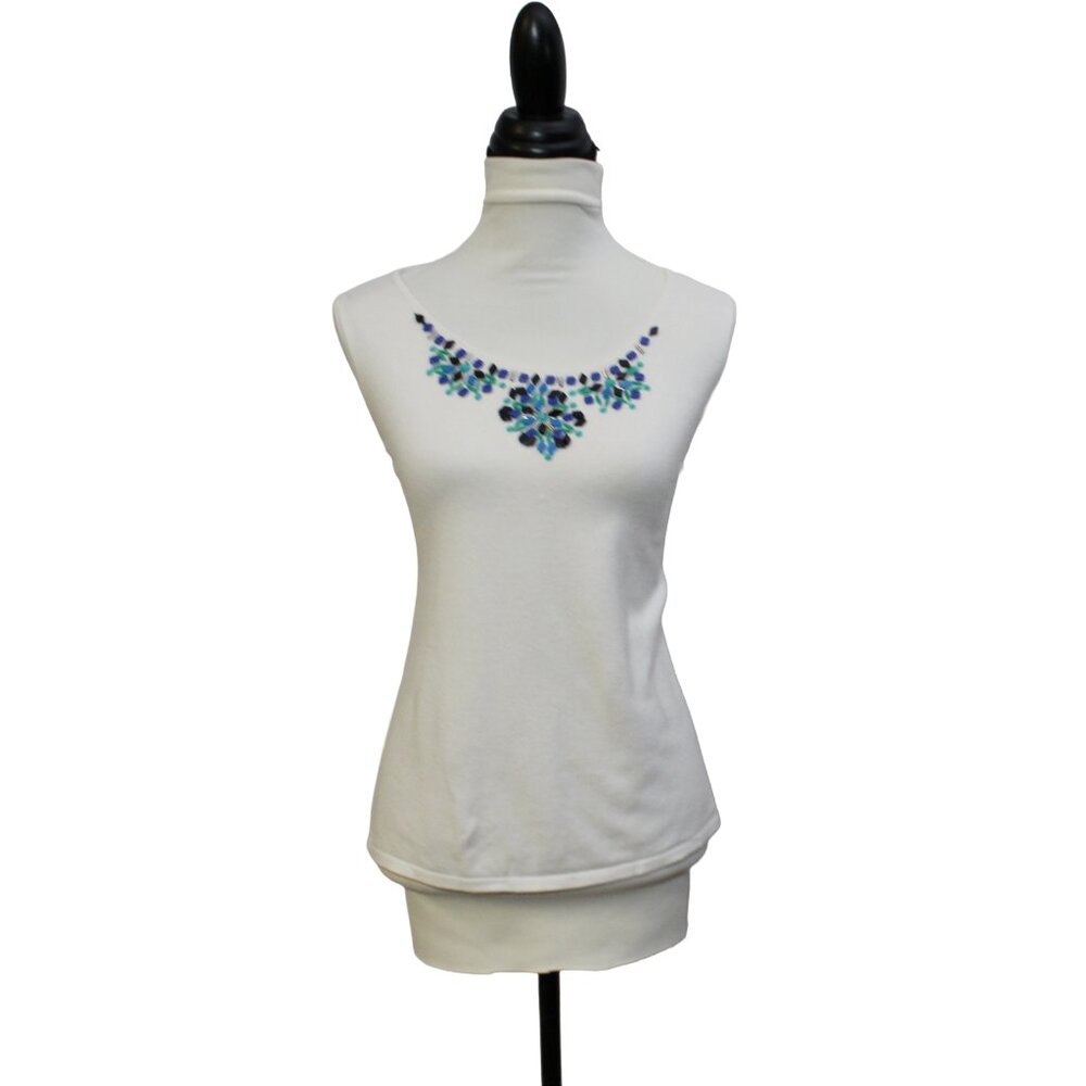 Vintage 90s Ruby Rd Beaded Knit Tank XL Stretch Top Y2K Coastal Glam